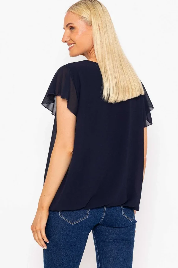Short Sleeve Plain Blouse In Navy