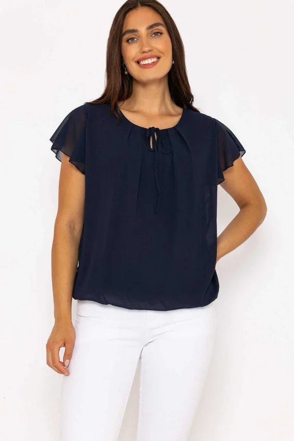 Short Sleeve Plain Blouse In Navy