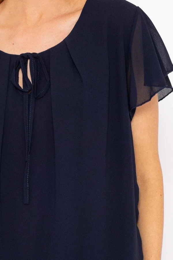 Short Sleeve Plain Blouse In Navy
