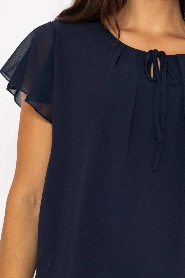 Short Sleeve Plain Blouse In Navy