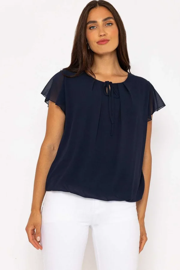 Short Sleeve Plain Blouse In Navy