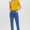 Short Sleeve V-Neck Top In Yellow