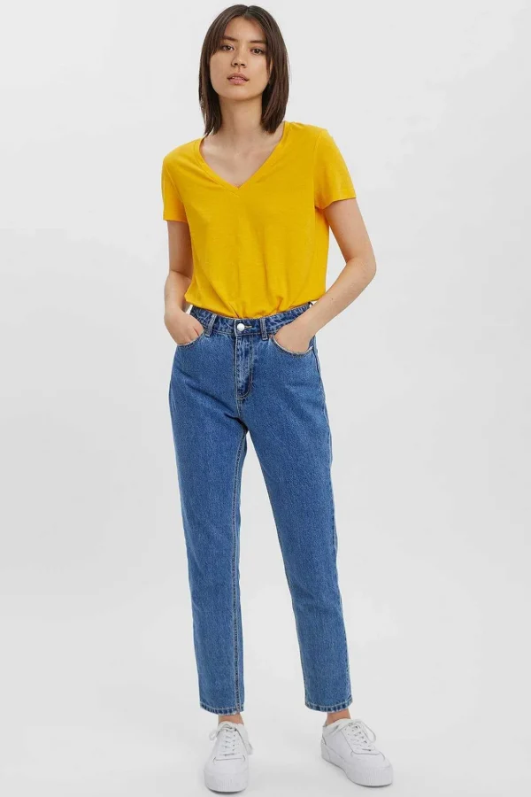 Short Sleeve V-Neck Top In Yellow