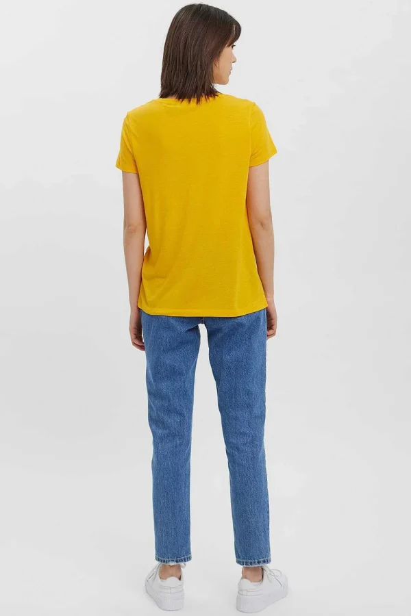 Short Sleeve V-Neck Top In Yellow