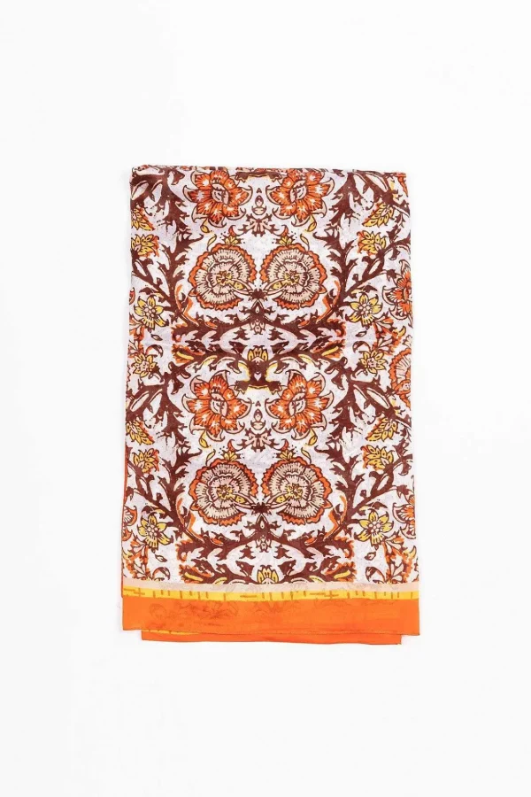 Silk Blend Floral Scarf In Orange