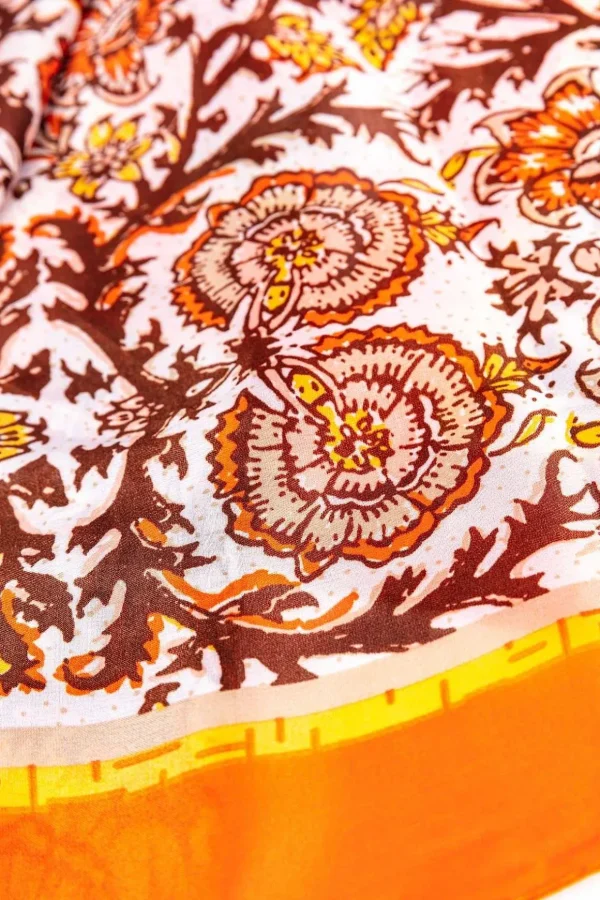 Silk Blend Floral Scarf In Orange