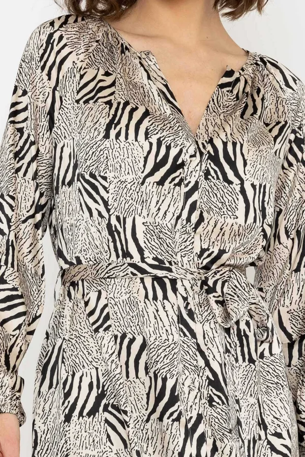 Silky V Neck Midi Dress In Mono Print
