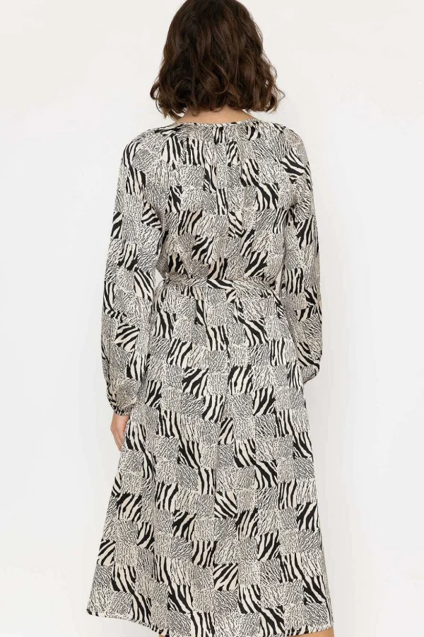 Silky V Neck Midi Dress In Mono Print