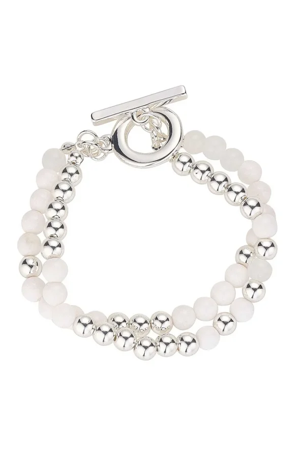 Silver And White Bead Bracelet