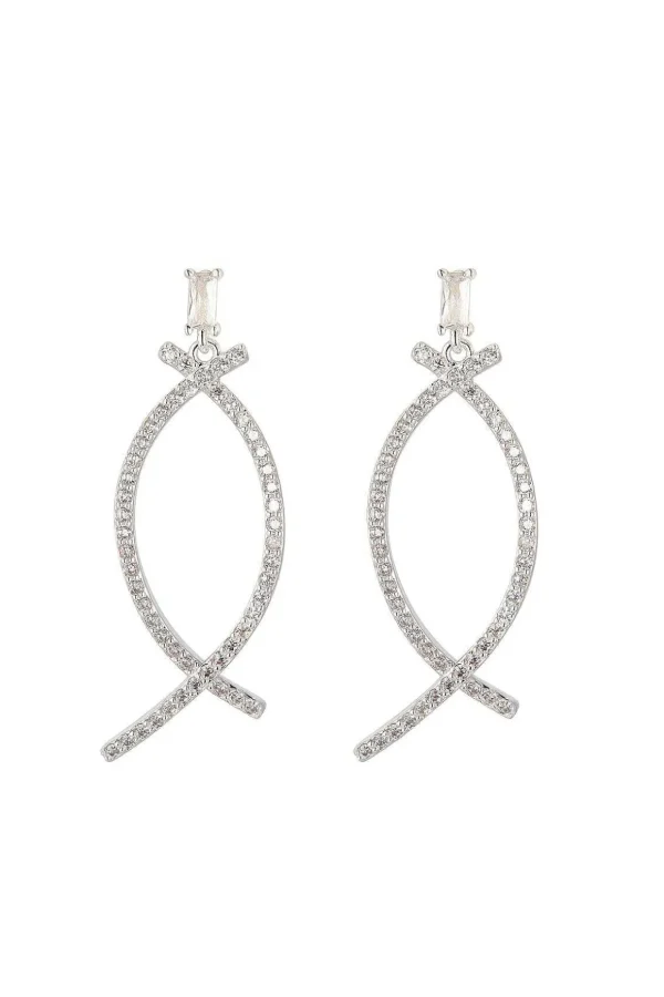 Silver Crescent Drop Earrings