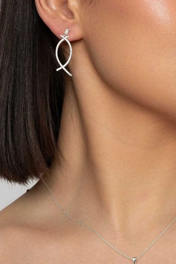 Silver Crescent Drop Earrings