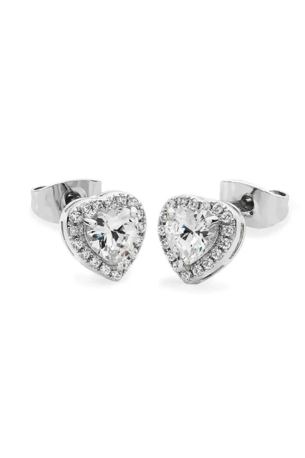 Silver Diamante Heart Earrings