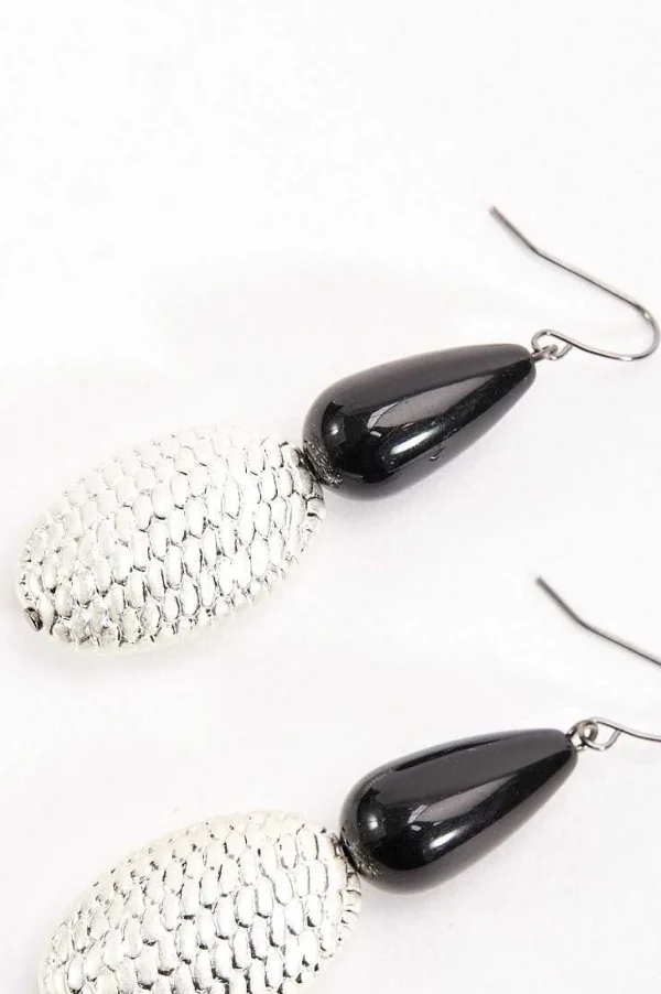 Silver Earrings With Black Stone