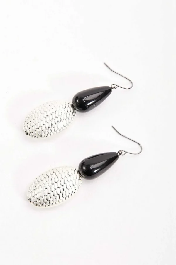 Silver Earrings With Black Stone