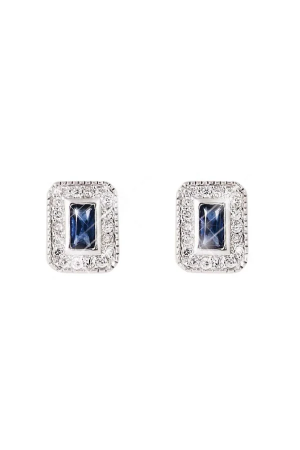 Silver Earrings With Sapphire Centre