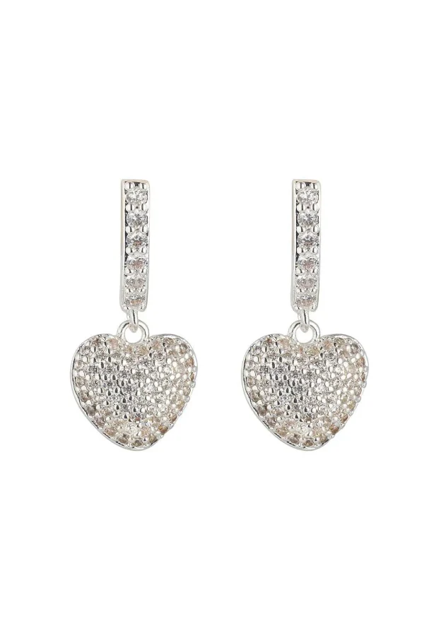 Silver Heart Drop Earrings