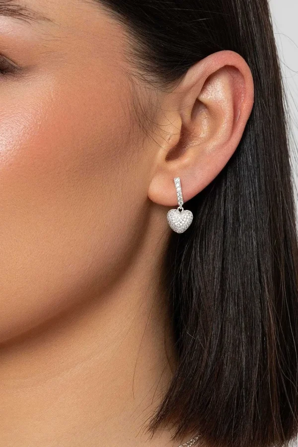 Silver Heart Drop Earrings
