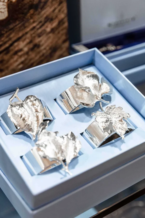 Silver Plated Leaf Napkin Rings Set Of 4