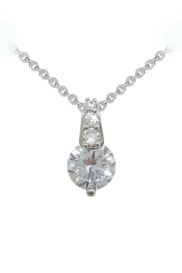 Silver Round Stone Pendant With Pave Bale
