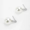 Silver Tone Diamante Pearl Earrings