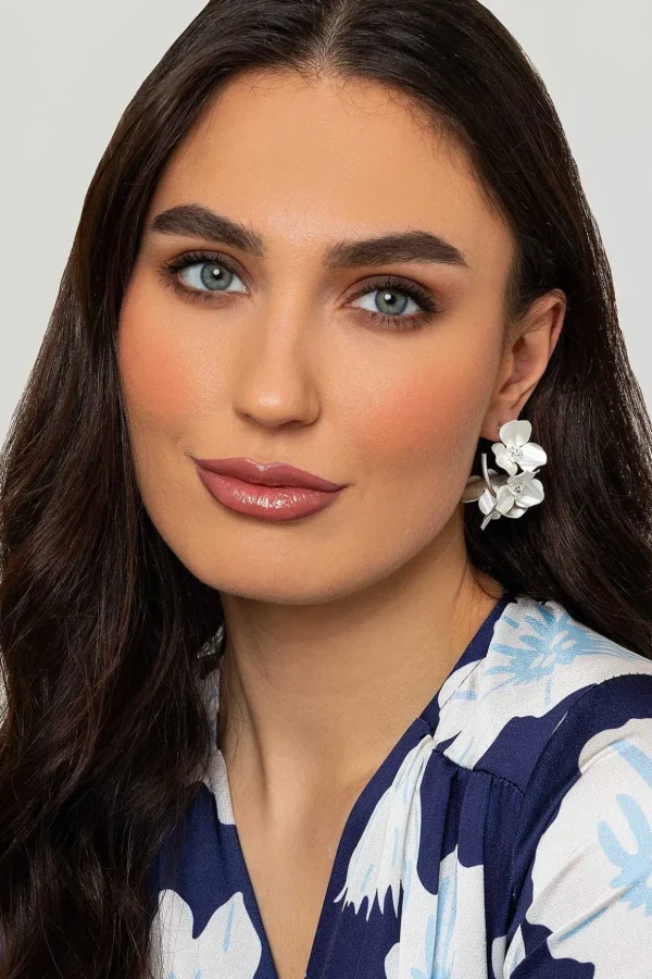 Silver Tone Flowers Earrings