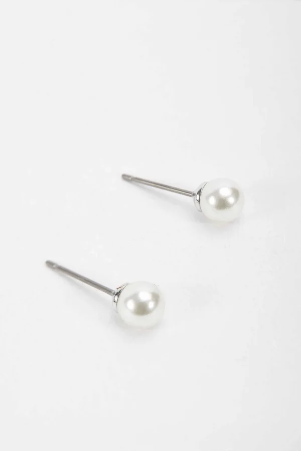Silver Tone Pearl Stud Earring