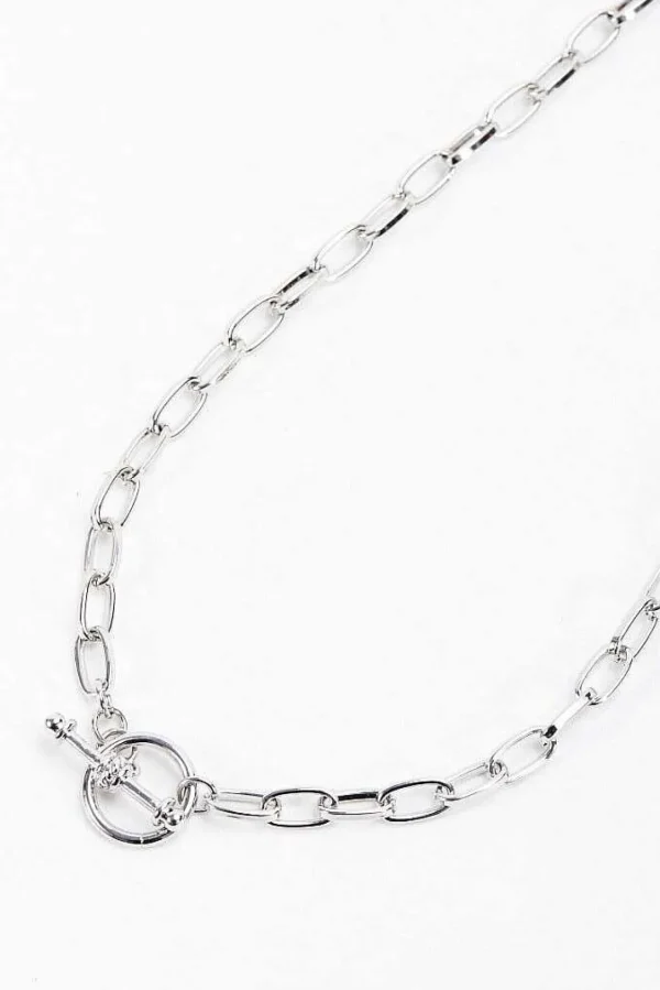 Silver Tone T-Bar Necklace