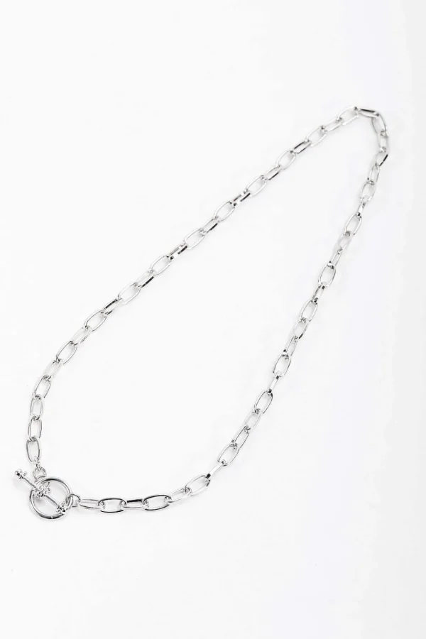 Silver Tone T-Bar Necklace