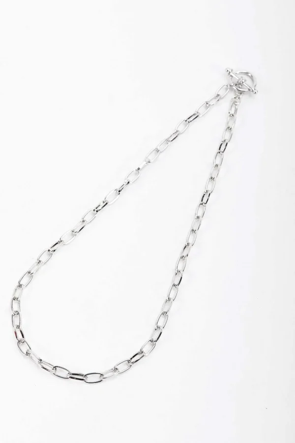Silver Tone T-Bar Necklace