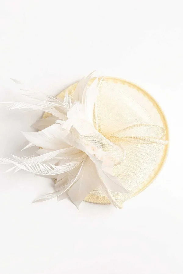 Sinamay Feather Fascinator In Cream