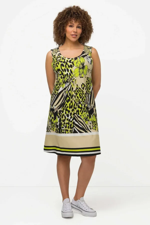 Sleeveless Border Print Knee Length Dress