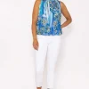 Sleeveless Halter Top In Blue Print