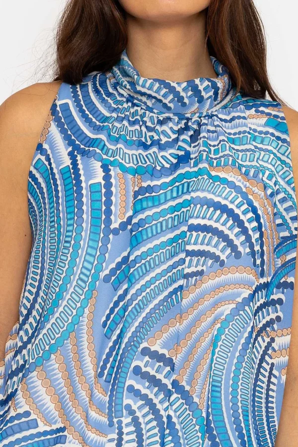 Sleeveless Halter Top In Blue Print