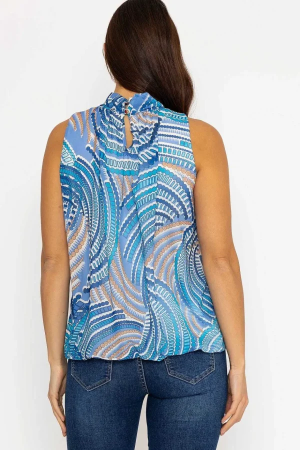 Sleeveless Halter Top In Blue Print