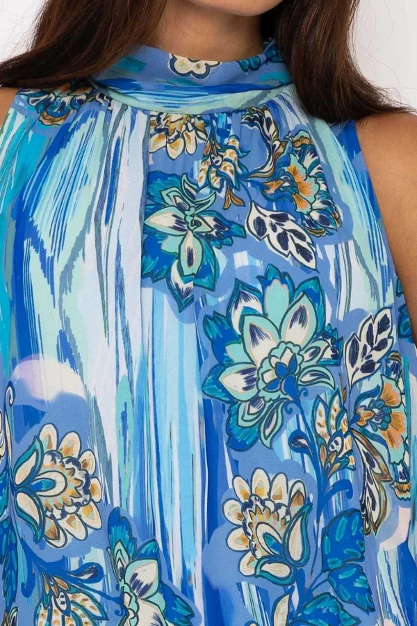 Sleeveless Halter Top In Blue Print