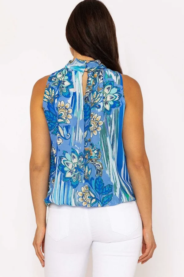 Sleeveless Halter Top In Blue Print