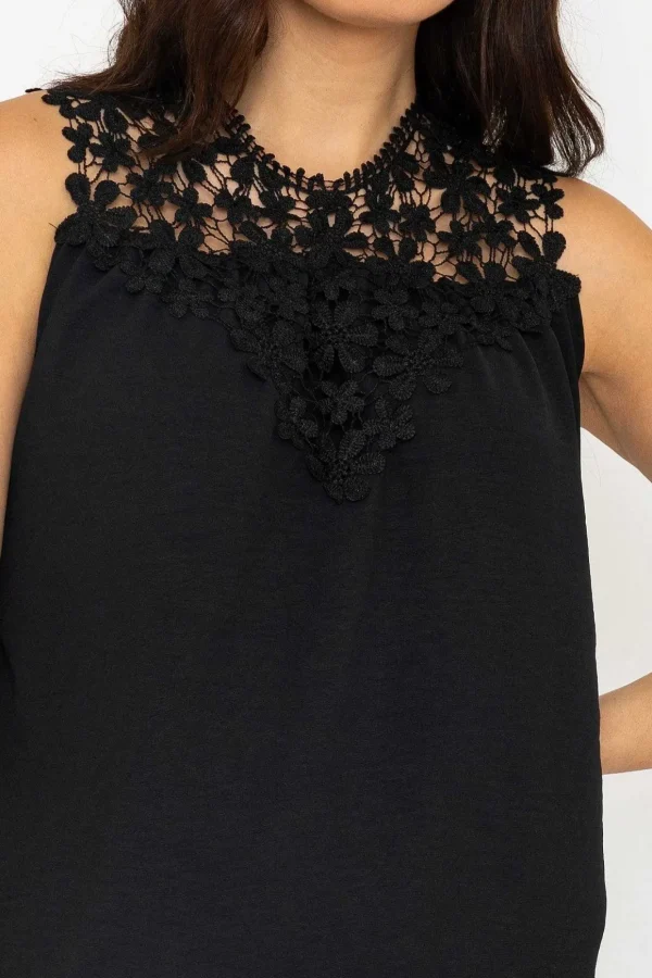 Sleeveless Lace Detail Top In Black