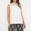 Sleeveless Lace Detail Top In White