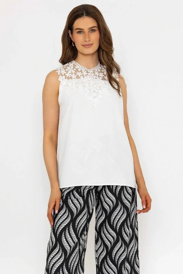 Sleeveless Lace Detail Top In White