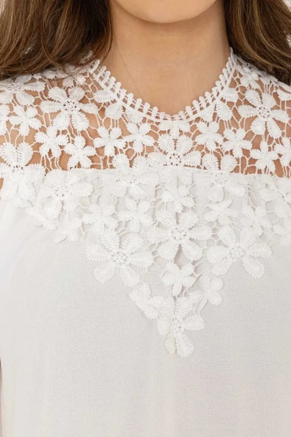 Sleeveless Lace Detail Top In White