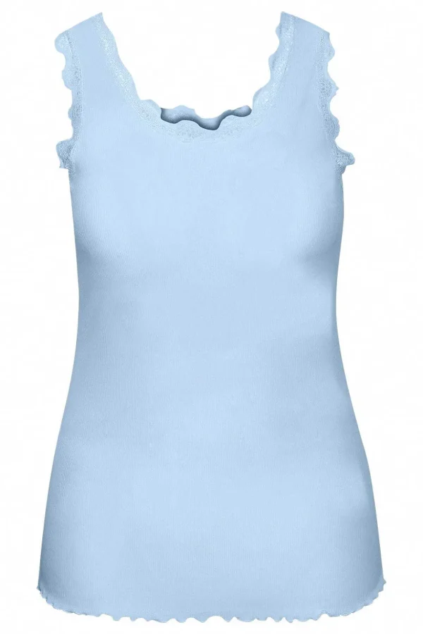 Sleeveless Lace Trim Blue Top