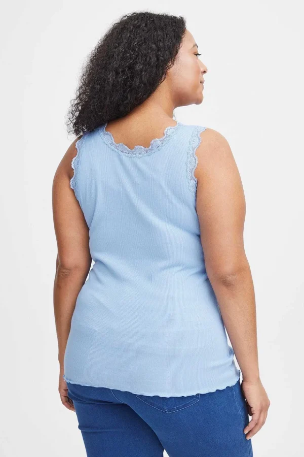 Sleeveless Lace Trim Blue Top