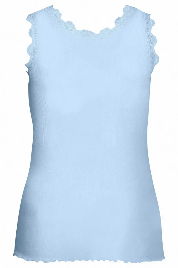 Sleeveless Lace Trim Blue Top