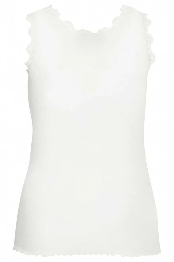 Sleeveless Lace Trim White Top