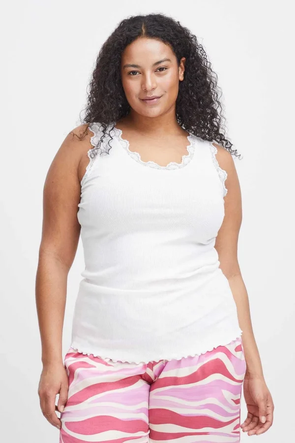 Sleeveless Lace Trim White Top