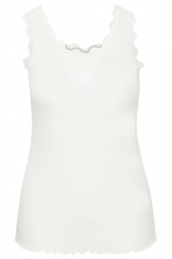 Sleeveless Lace Trim White Top