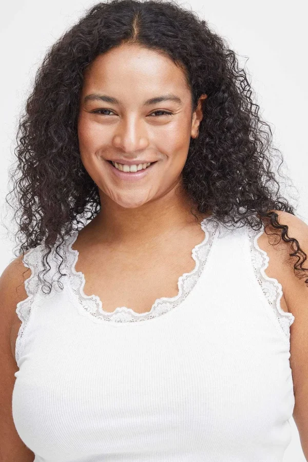 Sleeveless Lace Trim White Top