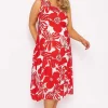 Sleeveless Midi Dress In Red Print