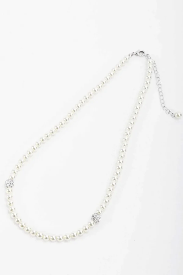 Sliver Tone Pearl Necklace