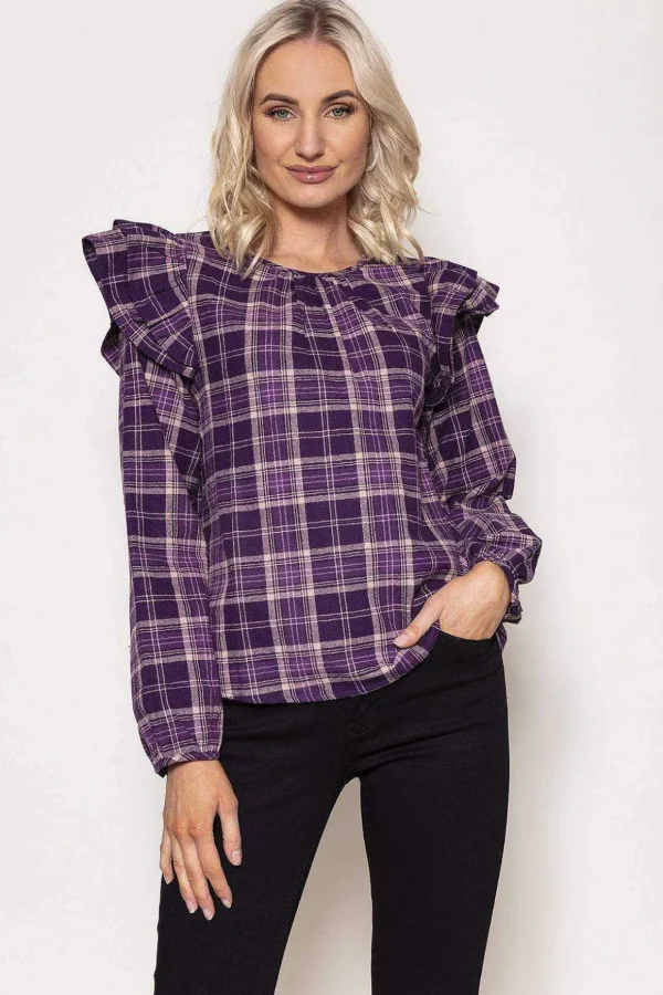 Soft Touch Ruffle Blouse In Purple
